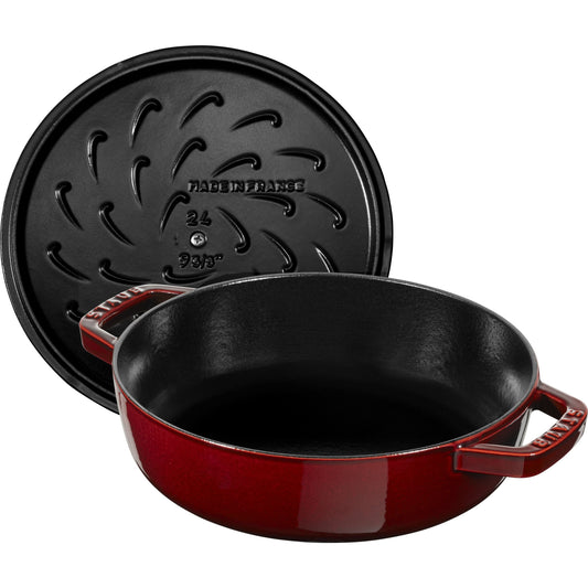 STAUB Braisers 3.7 L Cast Iron Round Saute Pan Chistera, Grenadine-Red-1