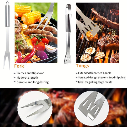 Stainless BBQ Grill Tool Set with Thermometer (26pcs)-1