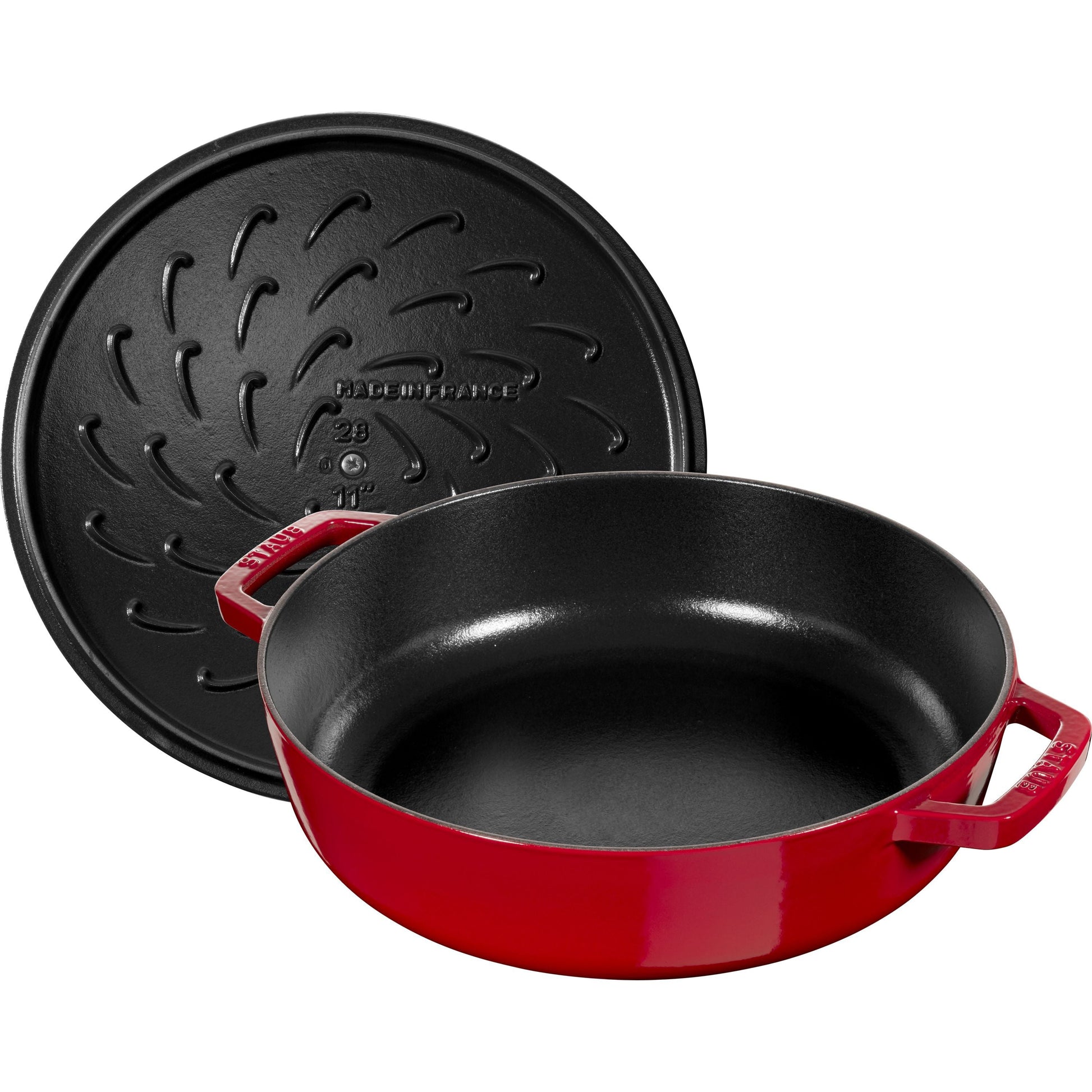STAUB Braisers 3.7 L Cast Iron Round Saute Pan Chistera, Cherry-3