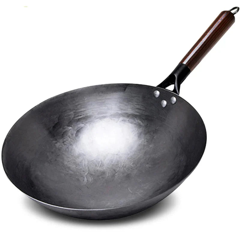 32cm Hand-Forged Iron Wok Pure Iron Non-Coated Stir Fry Pan Brown-0