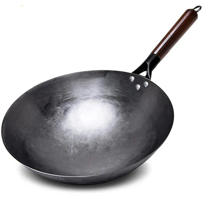 32cm Hand-Forged Iron Wok Pure Iron Non-Coated Stir Fry Pan Brown-0