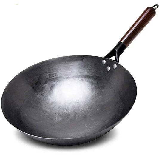 32cm Hand-Forged Iron Wok Pure Iron Non-Coated Stir Fry Pan Brown-0