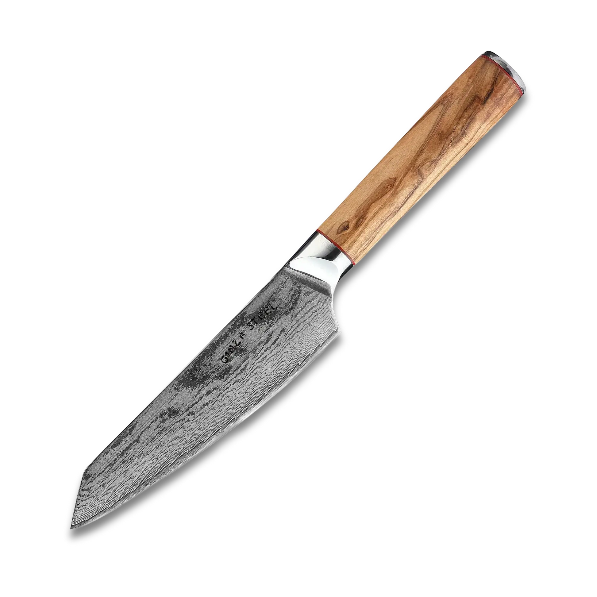 Ginza Steel MIA 17 Chef Knife 6.5” – Damascus AUS10 Steel, 67-Layer, Olive Wood Handle-0