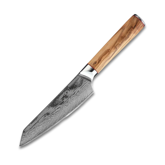 Ginza Steel MIA 17 Chef Knife 6.5” – Damascus AUS10 Steel, 67-Layer, Olive Wood Handle-0