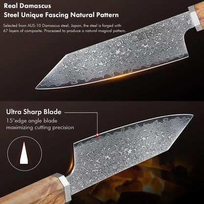 5-Inch Handmade 67-Layer Damascus Steel Chef Knife AUS-10 Core Brown-3
