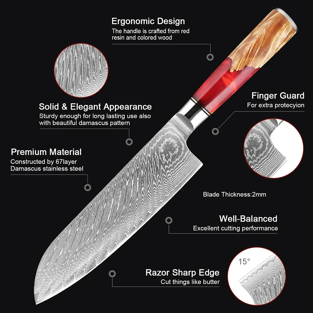 7-Inch VG10 Damascus Steel Chef Knife  Razor Sharp Red-3