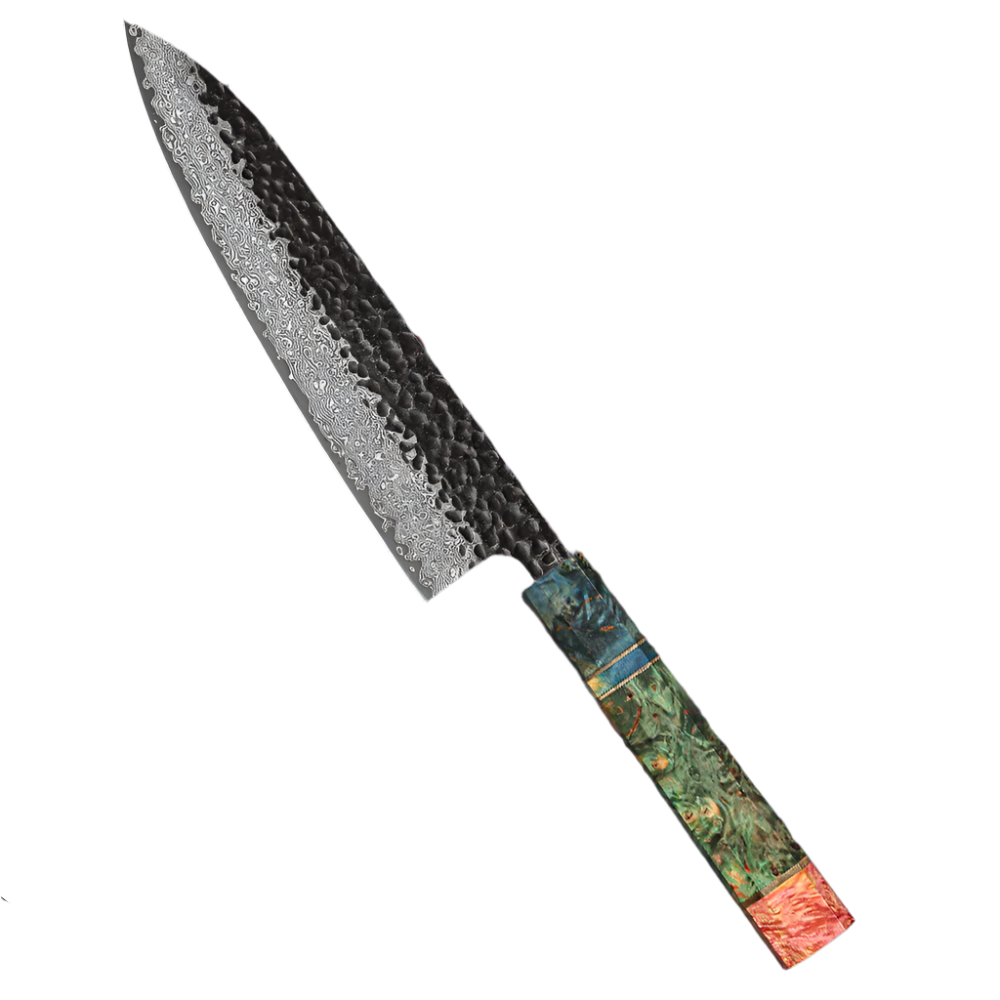 8-Inch Forged Damascus Steel Chef Knife Custom Stainless Blade Green-0