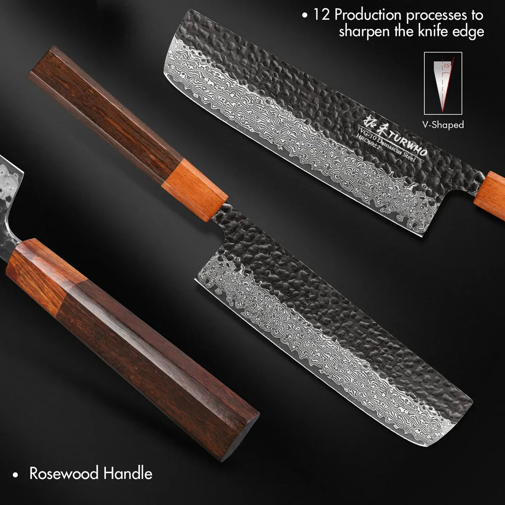 7-Inch Hand-Forged Japanese Nakiri Knife 67-Layer Damascus Steel Brown-3